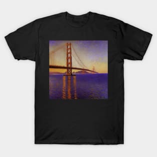 Golden Gate Bridge painting, Claude Monet style, oil on canvas T-Shirt